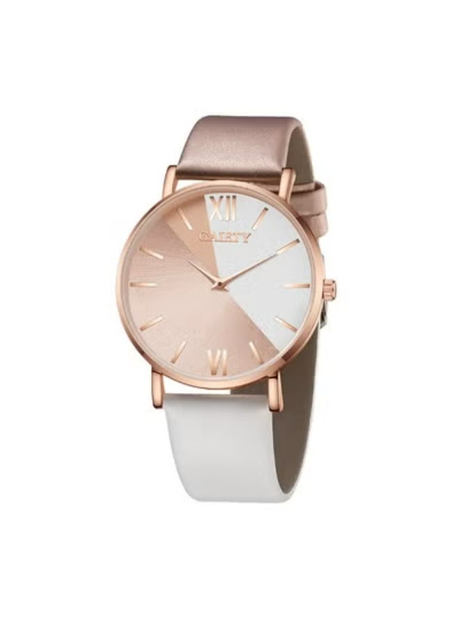 GAIETY Ladies Rose Gold White PU Strap Roman Dial Watch and Diamond Heart Necklace Bracelet Ring Earring Jewelry Set 5 Pcs - Image 2