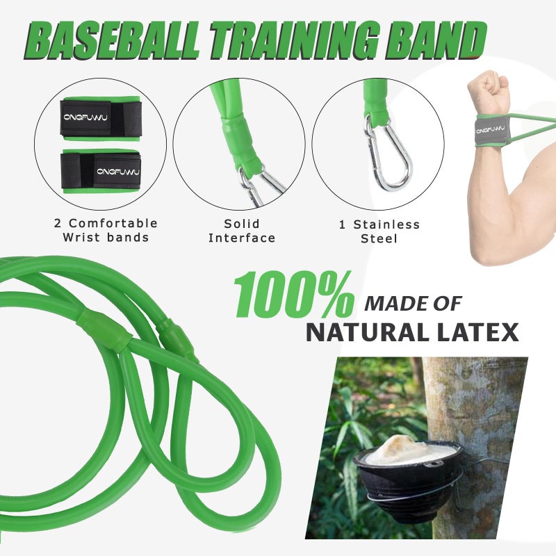 ongfuwu Green Softball Resistance Bands - Swing Trainer & Arm Trainer. Throwing Bands for Athletes, Warm Up & Exercise. Baseball Training Equipment (20lbs) - Image 2
