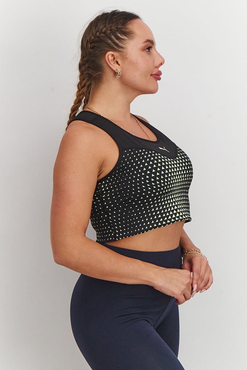 PUMA Women Padded Printed Sportwear Bra, Black and Yellow  - Image 3