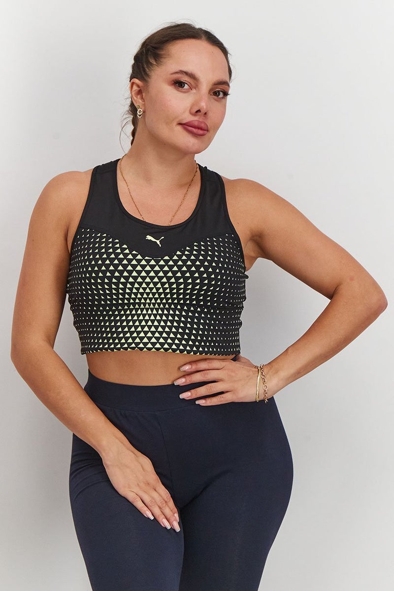 PUMA Women Padded Printed Sportwear Bra, Black and Yellow  - Image 1