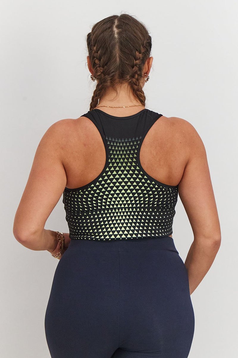 PUMA Women Padded Printed Sportwear Bra, Black and Yellow  - Image 2