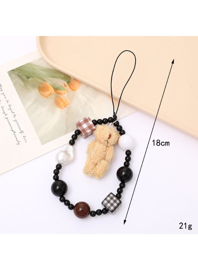 NIBEMINENT Beaded Phone Lanyard, Anti Lost Removable Wrist Strap,K3999 Furry Standing Teddy Bear Bracelet Pendant, Phone Keychain Lanyard