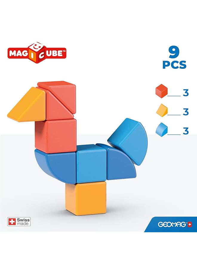جيوماغ مجموعة بناء ماجيكوب 3 أشكال، لعبة بناء مغناطيسية تعليمية، مصنوعة في سويسرا، بلاستيك معاد تدويره بنسبة 100%، مفتوحة النهاية، مناسبة للأطفال من عمر سنة فما فوق، 9 قطع - Image 4