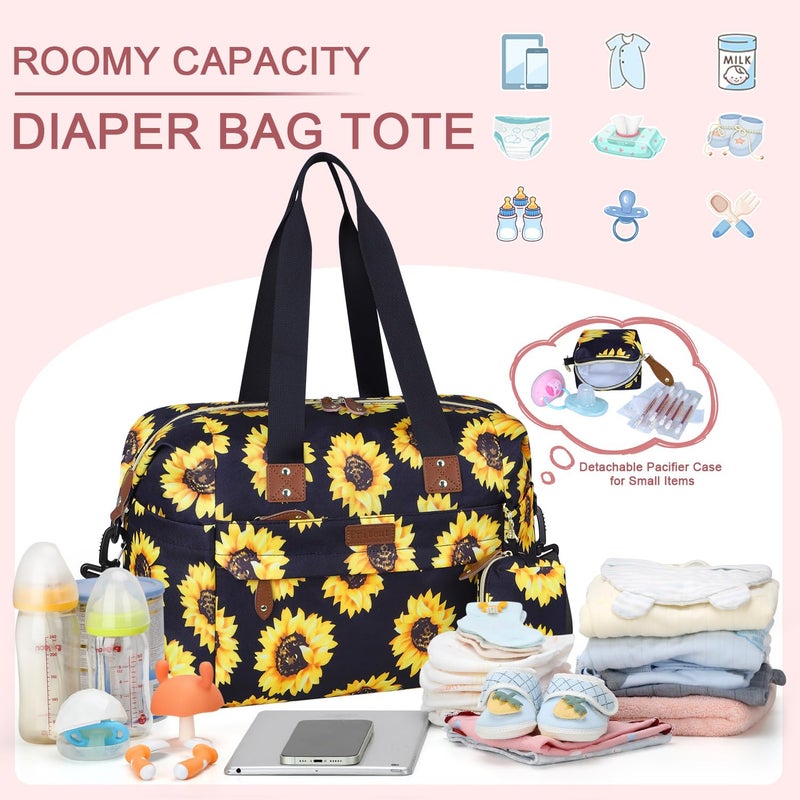 Pritent Diaper Bag Tote - Diaper Baby Bags With Pacifier Case  Shoulder Straps  Stroller Clips  Waterproof Large Mommy Maternity Travel Baby Bag For Mom And Dad  Sunflower  Medium - Image 2