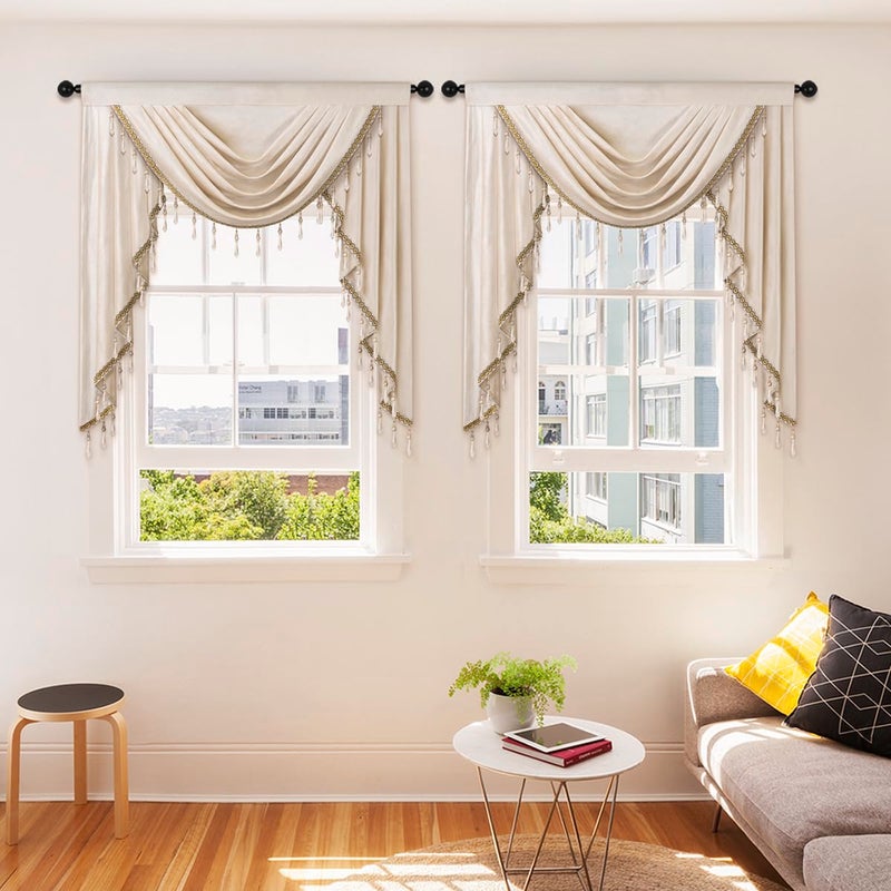 ELKCA Luxury Cream Velvet Curtain Valances for Living Room with Beads(39inch,1 Panel) - Image 2