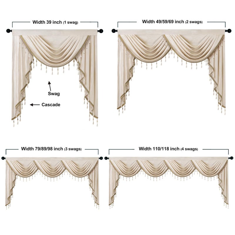 ELKCA Luxury Cream Velvet Curtain Valances for Living Room with Beads(39inch,1 Panel) - Image 3