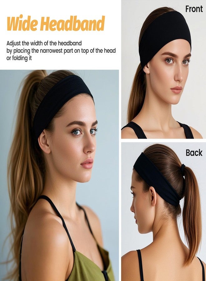 HSEM Headbands for Women - 6 Pack Wide Elastic Hairbands | Ultra-Soft Moisture Wicking Sports Headband | Non-Slip Accessories Bands for Fashion, Workouts, Yoga, Daily Use (6 Pack Black) - Image 5