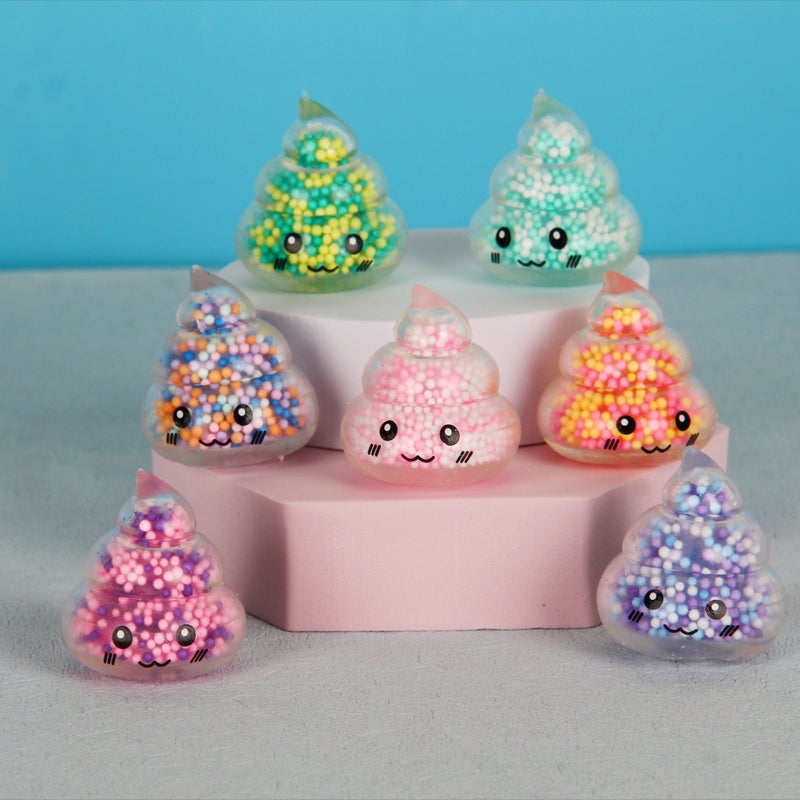 4-Pack JOOYAPIE Mini Elastic Poop-Shaped Sensory Fidget Toy - Colorful Synthetic Rubber Stress Ball, Perfect for Kids & Adults, Great for Party Gifts & Gift Bags, Multiple Colors - Image 1