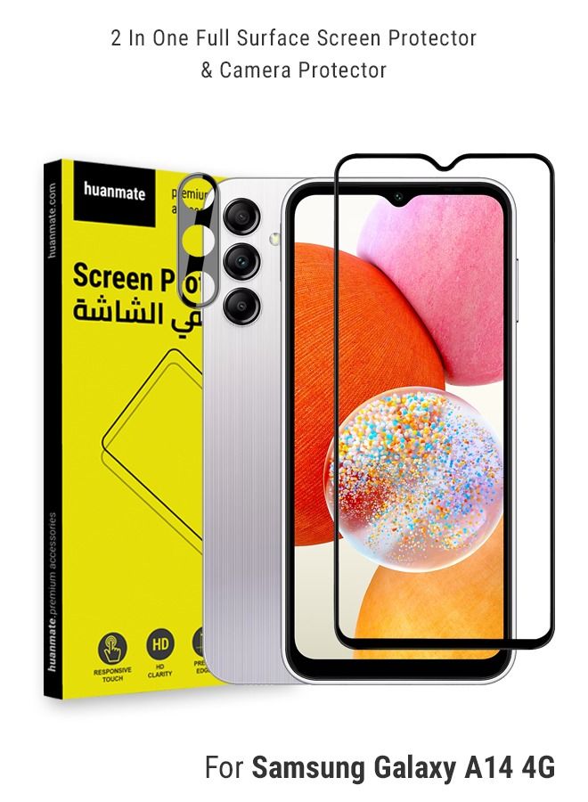 هووانميت واقي شاشة كامل مع واقي كاميرا لهاتف Samsung Galaxy A14 4G أسود/شفاف - Image 1
