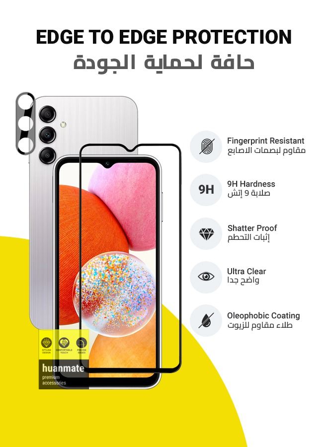 هووانميت واقي شاشة كامل مع واقي كاميرا لهاتف Samsung Galaxy A14 4G أسود/شفاف - Image 2
