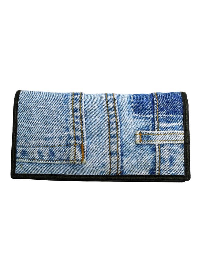 Bijoux De Ja Women Unisex Blue Denim Jean Money Id Window Cards Coin Bifold Wallet Wristlet Purse Clutch Bmw05 - Image 3
