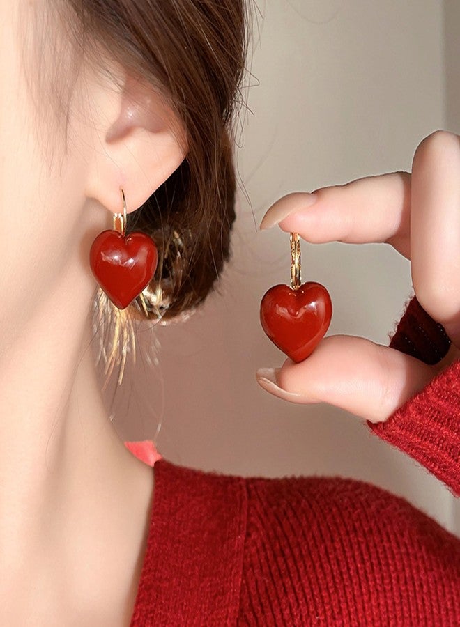 Novearring Red Heart Earrings for Women Valentines Earrings Gold Heart Hoop Women Valentines Day Gift for Her Red Dress Accessories - Image 2