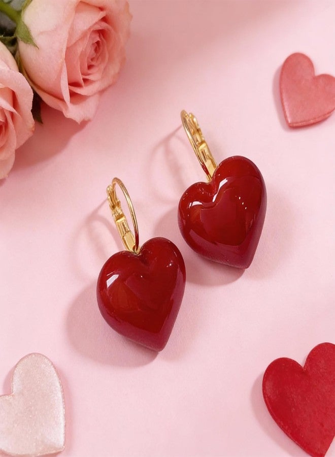 Novearring Red Heart Earrings for Women Valentines Earrings Gold Heart Hoop Women Valentines Day Gift for Her Red Dress Accessories - Image 5
