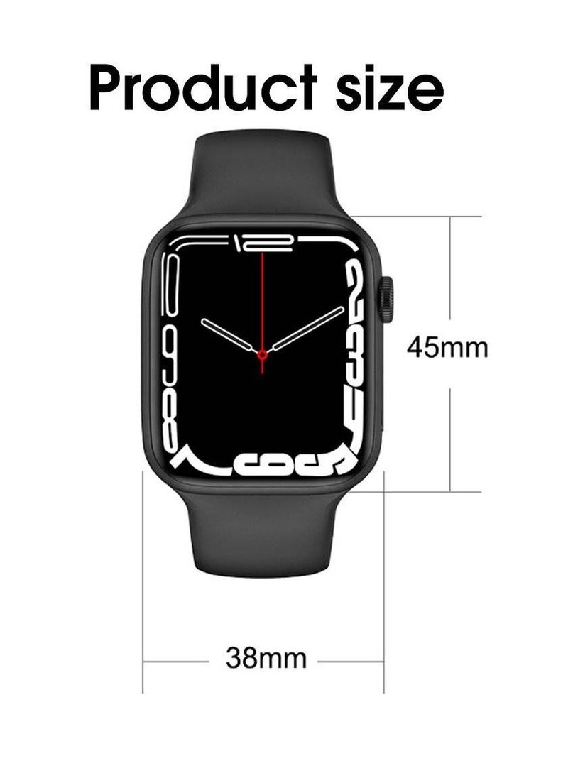 Full Touch Screen Series 7 Wireless Charging Bluetooth Call Split Screen Smartwatch For Iphone Android Black