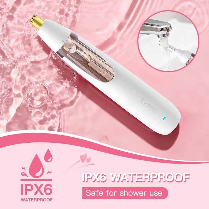 Trimma Nose Hair Trimmer for Women: 3 in1 Rechargeable Womens Facial Hair Remover and Electric Eyebrow Trimmer - Face Lips Eyebrow Nose Ear Body Painless Face Shaver with Built-in LED Light - Image 5