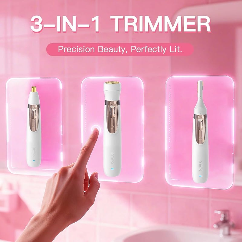 Trimma Nose Hair Trimmer for Women: 3 in1 Rechargeable Womens Facial Hair Remover and Electric Eyebrow Trimmer - Face Lips Eyebrow Nose Ear Body Painless Face Shaver with Built-in LED Light - Image 2
