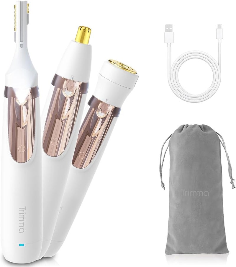 Trimma Nose Hair Trimmer for Women: 3 in1 Rechargeable Womens Facial Hair Remover and Electric Eyebrow Trimmer - Face Lips Eyebrow Nose Ear Body Painless Face Shaver with Built-in LED Light - Image 1