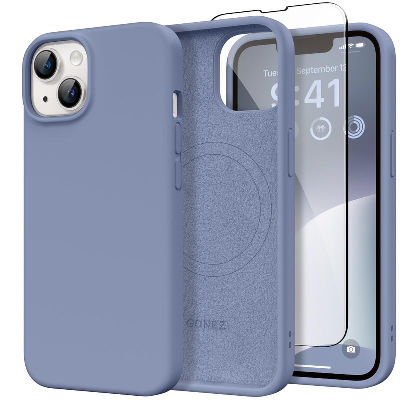 GONEZ Magnetic for iPhone 13 Case iPhone 14 Case Compatible with MagSafe AntiScratch Microfiber Lining Screen Protector Shockproof Slim Phone Silicone Cover 61 inch Lavender Gray - Image 3
