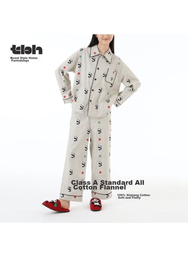 Tbh Panda Puff Thickened All-cotton Flannel Loungewear Set, Suitable For Outdoor Wear, Couple's Pajamas, Matching Styles For Men And Wome - Image 1