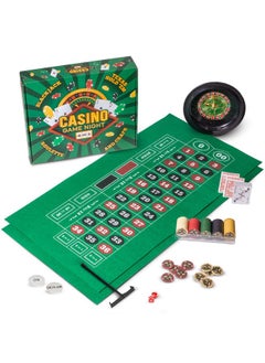 Brybelly Casino Night 4-In-1 Complete Game Set With Felts, Wheel, 100 Chips, Dice & Cards For Blackjack, Craps, Roulette & Texas Hold'Em - Green Felt Double Sided Casino Tabletop Gaming Mat  - Image 1