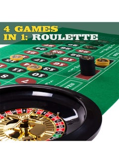 Brybelly Casino Night 4-In-1 Complete Game Set With Felts, Wheel, 100 Chips, Dice & Cards For Blackjack, Craps, Roulette & Texas Hold'Em - Green Felt Double Sided Casino Tabletop Gaming Mat  - Image 2