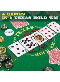 Brybelly Casino Night 4-In-1 Complete Game Set With Felts, Wheel, 100 Chips, Dice & Cards For Blackjack, Craps, Roulette & Texas Hold'Em - Green Felt Double Sided Casino Tabletop Gaming Mat  - Image 4