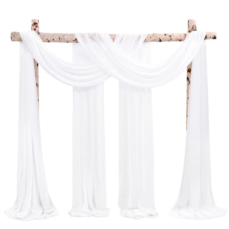 Showgeous زفاف القوس اللفنس النسيج 4 لوحات 28 "" x32ft كريمة أبيض الزفاف قوس الستائر للحفلات شيفون الأقمشة الستائر الشجر الزفاف الزواج الزفاف لاستقبال الستائر الخلفية الشفاهية للحفلة - Image 1