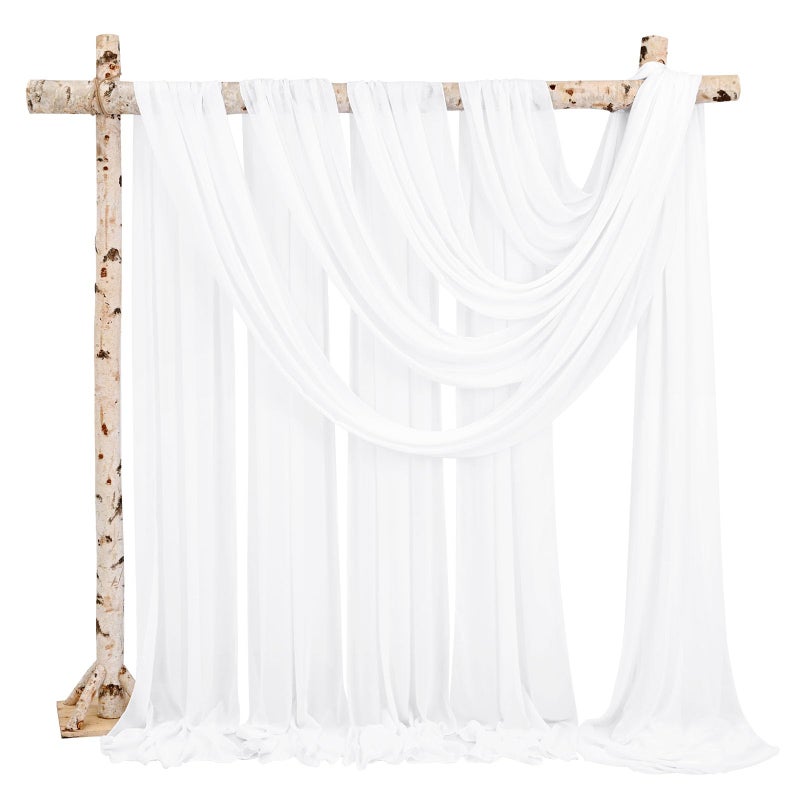 Showgeous زفاف القوس اللفنس النسيج 4 لوحات 28 "" x32ft كريمة أبيض الزفاف قوس الستائر للحفلات شيفون الأقمشة الستائر الشجر الزفاف الزواج الزفاف لاستقبال الستائر الخلفية الشفاهية للحفلة - Image 2
