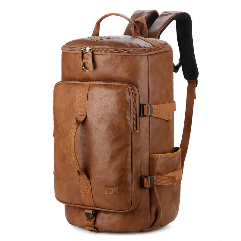 Baosha Stylish Vegan Leather Men Weekender Travel Duffel Tote Bag Backpack Travel Hiking Rucksack Overnight Bag 3-Ways Convertible HB-26 (Brown) - Image 1