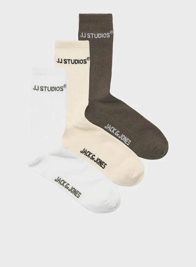 JACK & JONES Pack of 3 - Logo Print Crew Socks