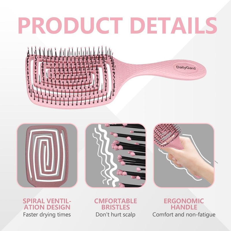 Nathgra 1 Pcs Curved Vented Hair Brush For Women Hollow Comb Smooth Comb Natural Curly Wet Dry Thick Straight Long Hair Comfortable GripEasy To Clean Pink - Image 3