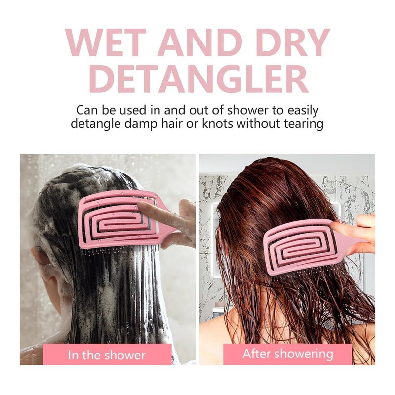 Nathgra 1 Pcs Curved Vented Hair Brush For Women Hollow Comb Smooth Comb Natural Curly Wet Dry Thick Straight Long Hair Comfortable GripEasy To Clean Pink - Image 5