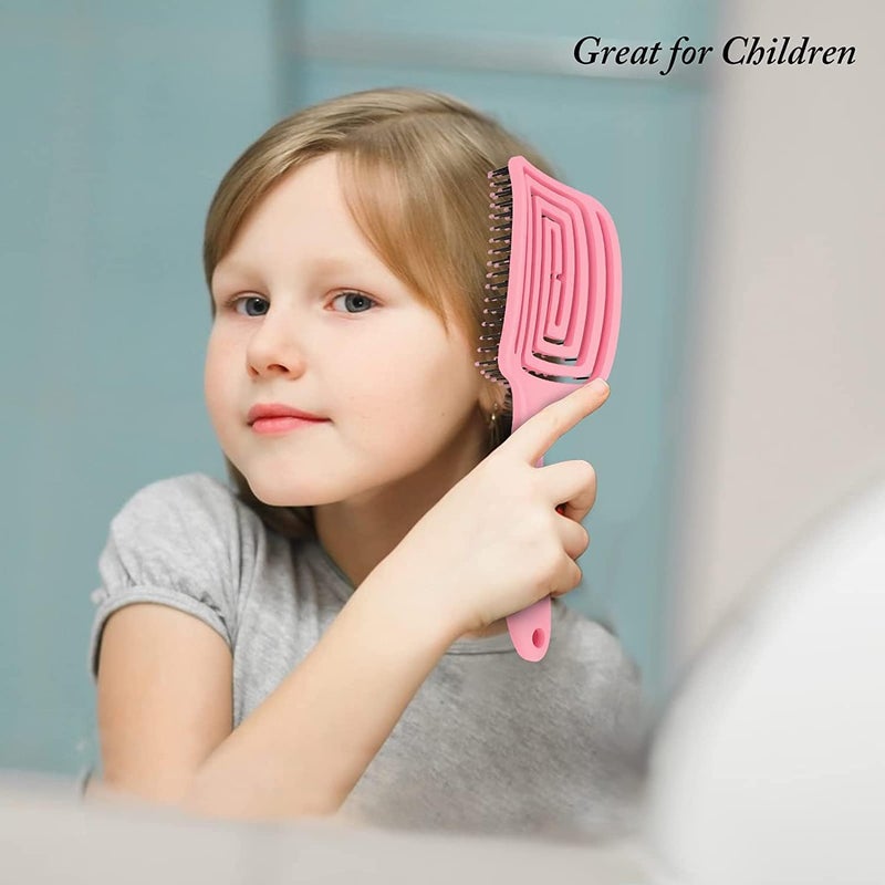 Nathgra 1 Pcs Curved Vented Hair Brush For Women Hollow Comb Smooth Comb Natural Curly Wet Dry Thick Straight Long Hair Comfortable GripEasy To Clean Pink - Image 2