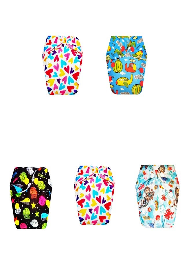 حفاضات قماشية فاخرة من دمبلدو للأطفال حديثي الولادة مع ماصة مدمجة (عبوة من 5) | ناعمة ولطيفة | تسمح بمرور الهواء | أزرار كبس قابلة للتعديل | موثوق بها من قبل الأمهات | من 0 إلى 4 أشهر | للجنسين - Image 1