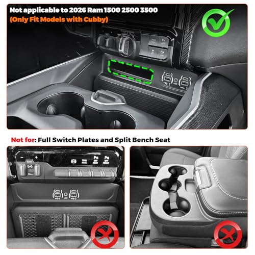 JLQP Center Console Storage Drawer Front Cubby Organizer Box Fit for 2019-2025 Dodge Ram 1500 2500 3500 ABS Plastic Insert Tray Interior Accessories (Only for Models with Factory Cubby) - Image 3
