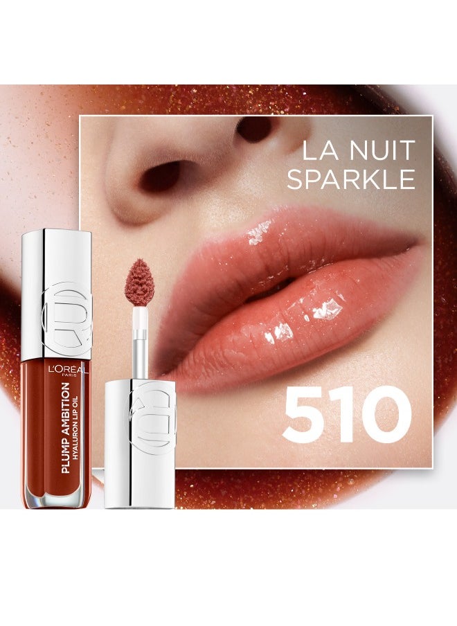 L’Oréal Paris Plump Ambition Hyaluron Lip Oil, Plumping Lip Oil With Hyaluronic Acid and Tripeptides for 24H Hydrated Lip, 5ml, La Nuit Sparkle 510