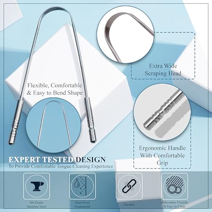 MasterMedi Tongue Scraper for Adults with Multicolor Travel Cases (2 Pack), 100% Stainless Steel, Reduce Bad Breath, Tongue Scrubber, Easy to Use, Tongue Cleaner for Oral Care & Hygiene - Image 3