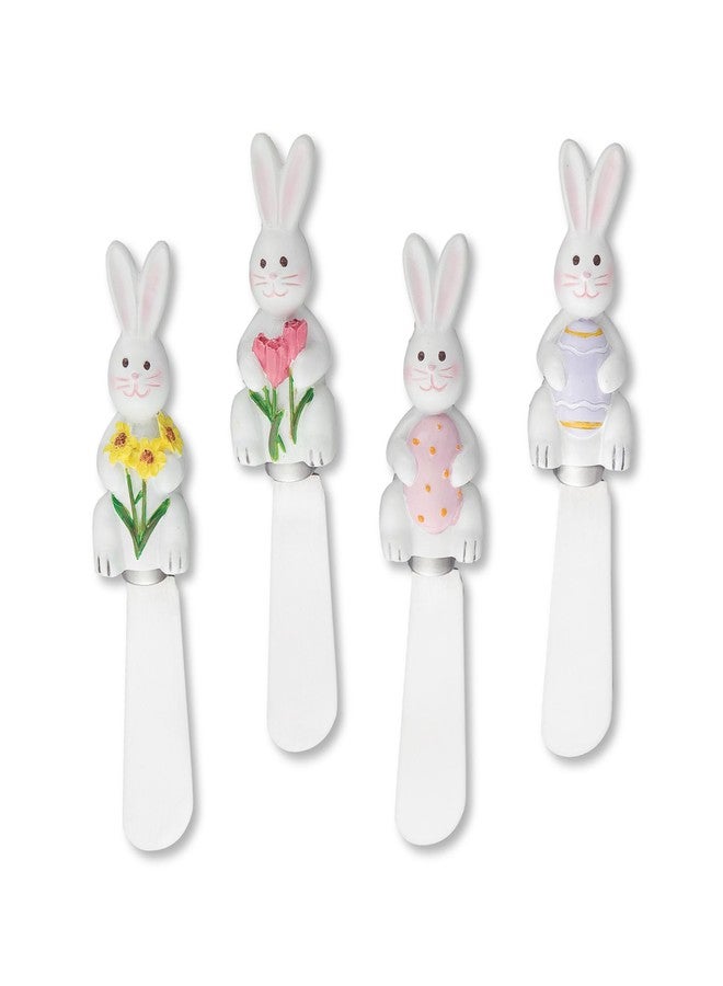 Wine Things Easter Bunny Cheese Spreaders, Hand-Painted Resin Handles with Stainless Steel Blades for Spreading Cream Cheese, Butter, and Jam, Assorted Designs, Set of 4 - Image 1