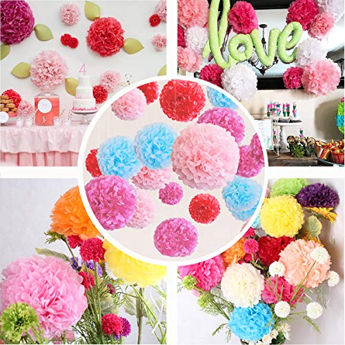 iShyan 12 Pcs Assorted Rainbow Colors Tissue Paper Pom Poms Flower Balls for Birthday Wedding Party Baby Shower Decorations - Image 4