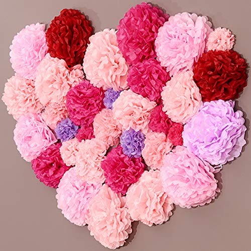 iShyan 12 Pcs Assorted Rainbow Colors Tissue Paper Pom Poms Flower Balls for Birthday Wedding Party Baby Shower Decorations - Image 3