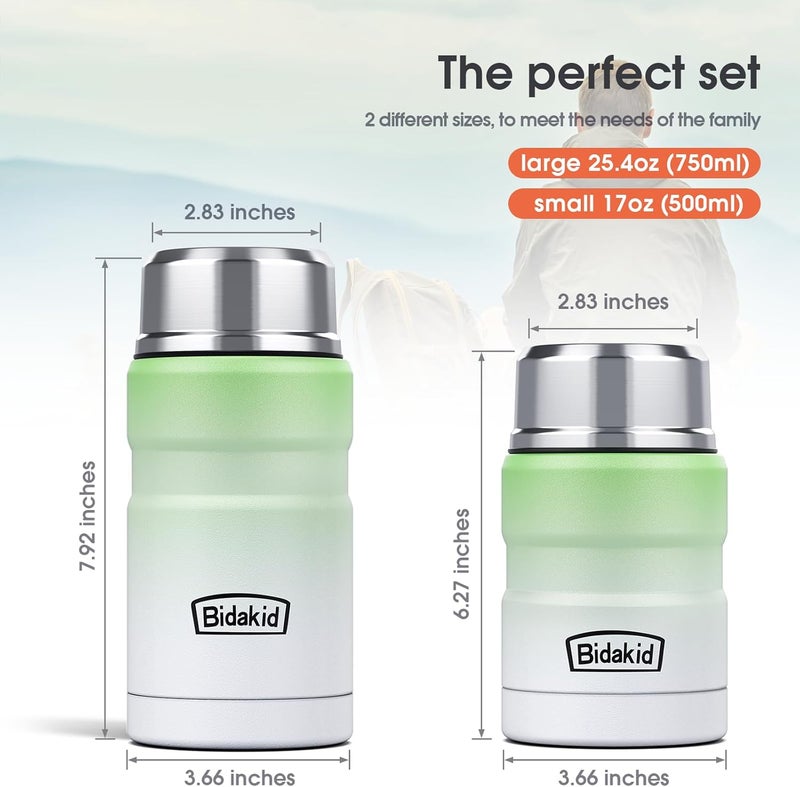 Bidakid Insulated Food Jar Set – 25.4oz & 17oz Stainless Steel Containers with Folding Spoon and Carrying Bags – Leak-Proof, Keeps Food Hot or Cold for up to 12 Hours – Ideal for Work, School, Travel - Image 5