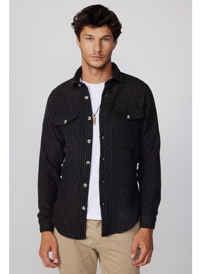 Tudors Slim Fit Striped Flap Double Pocket Men's Shirt - Image 3