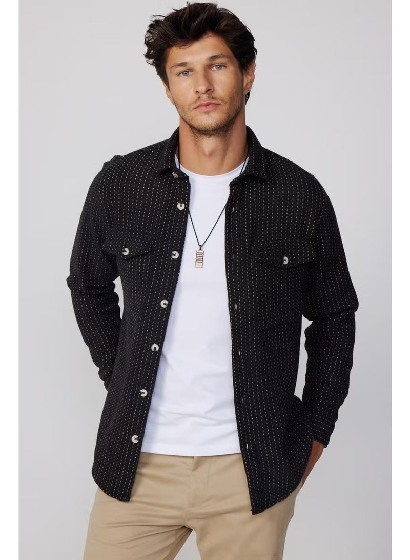 Tudors Slim Fit Striped Flap Double Pocket Men's Shirt - Image 2