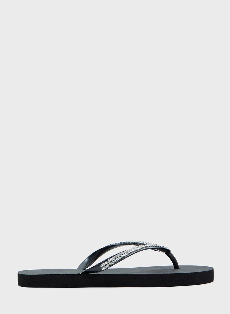 Ginger Diamante Strap Flip Flops