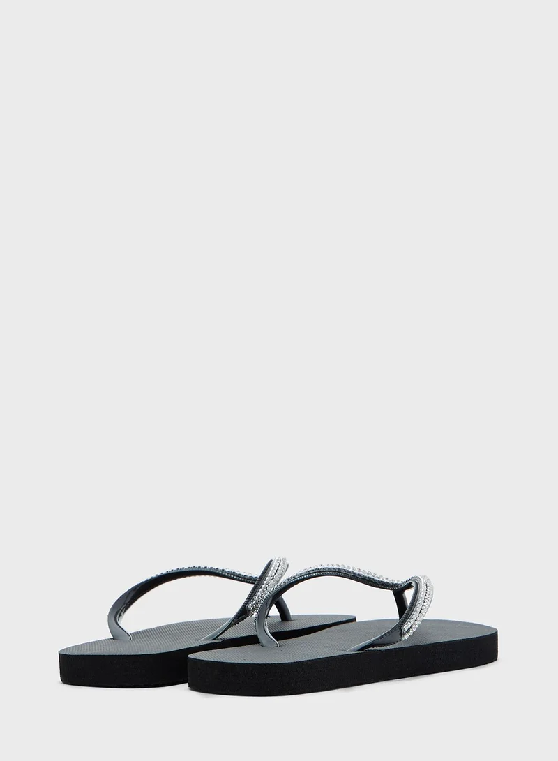 Ginger Diamante Strap Flip Flops
