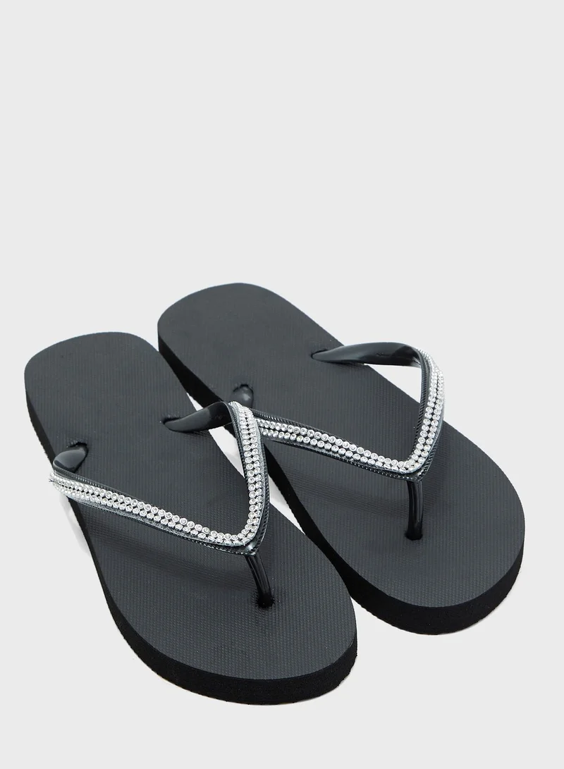 Ginger Diamante Strap Flip Flops