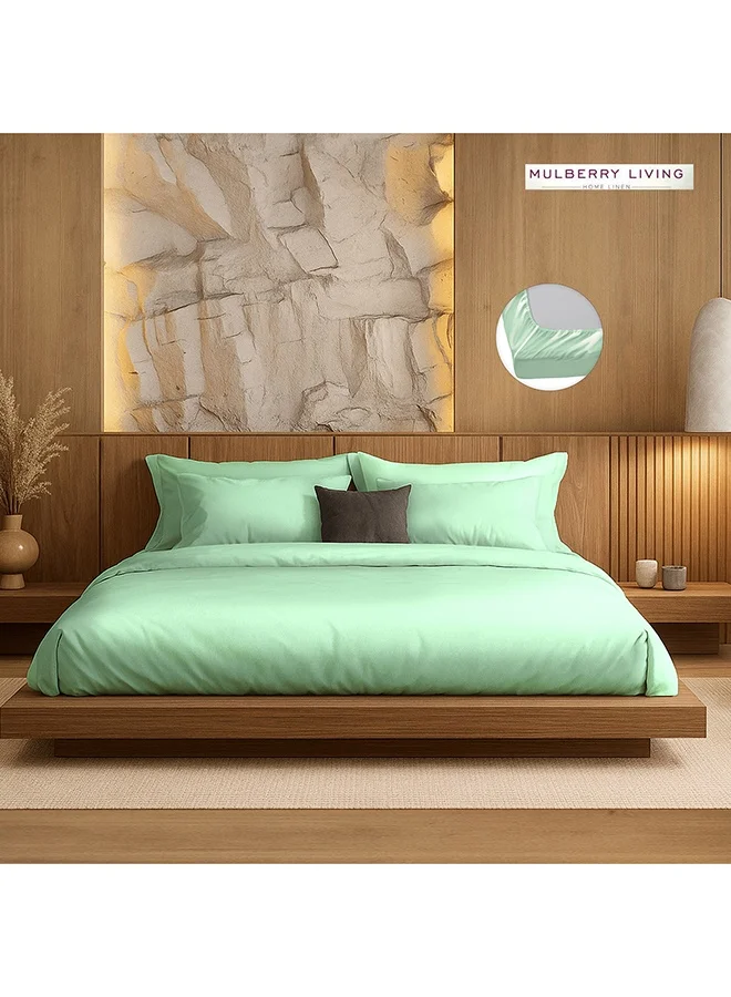 مالبيري ليفينج طقم ملاءات سرير كينج ملائم من الحرير الصناعي من 300 خيط - ملاءة واحدة 160×200×30 سم / غطائان للوسائد: 50×75 سم - لون أخضر فاتح
