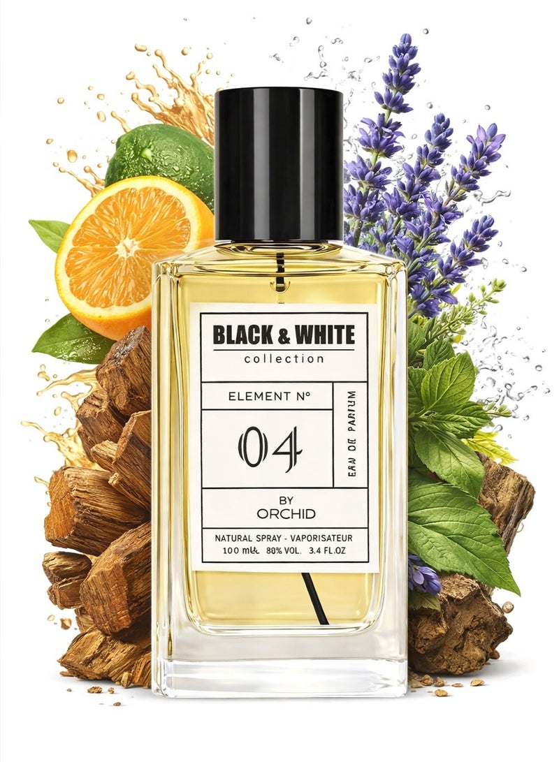 Orchid Black and White Element N.04 Pour Homme Eau de Parfum 100ml – Long Lasting Spicy Citrus Woody Fragrance for Men with Cardamom, Orange, Bergamot, Lavender & Patchouli Base - Image 1
