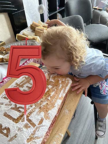 Willcan 3.93in Big Size Happy Birthday Metallic Red 5 Candles, Red Color Happy Birthday Cake Cupcake Toppers Decoration and Celebrating for Adults/Kids Party or Family Baking (3.93in red Number 5) - Image 5