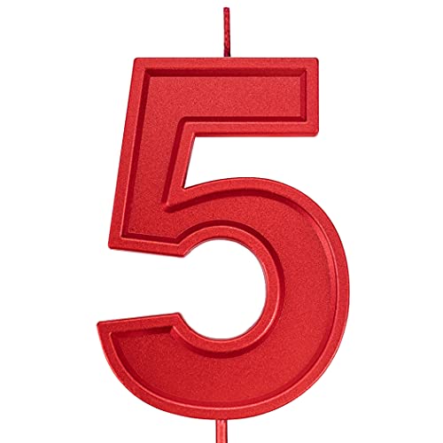 Willcan 3.93in Big Size Happy Birthday Metallic Red 5 Candles, Red Color Happy Birthday Cake Cupcake Toppers Decoration and Celebrating for Adults/Kids Party or Family Baking (3.93in red Number 5) - Image 1